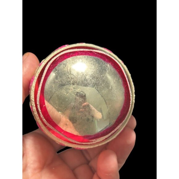 Vtg Red Shiny Brite Hand Painted w Pink White Glitter Glass Christmas Ornament - Picture 7 of 8